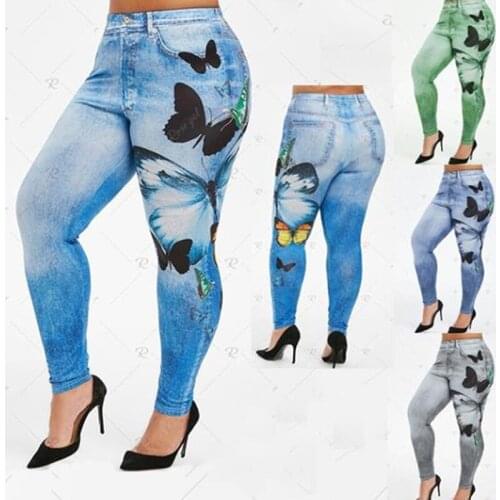 Push Up Seamless High Waist Jeans Printed Leggings Women Elastic Jogging Pants Leggins Stretch Well Plus Size Yoga Pants 5XL