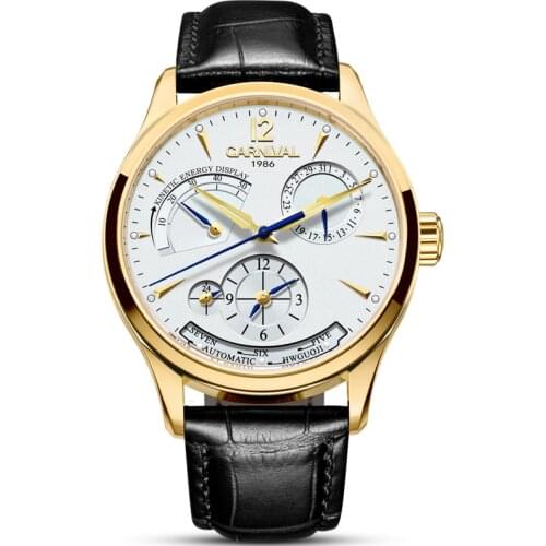 Carnival Men Automatic Watch Two Time Zone Date Energy Display Day 25jewels Back Light Luxury Mechanical Watch Luxury Gift