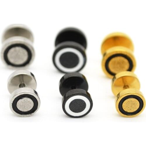 New Frosted Barbell Ear Stud Punk Round Earrings 316l Stainless Steel Black Gold Gothic 8mm 10mm Fake Ear Plug Stretcher Cheater