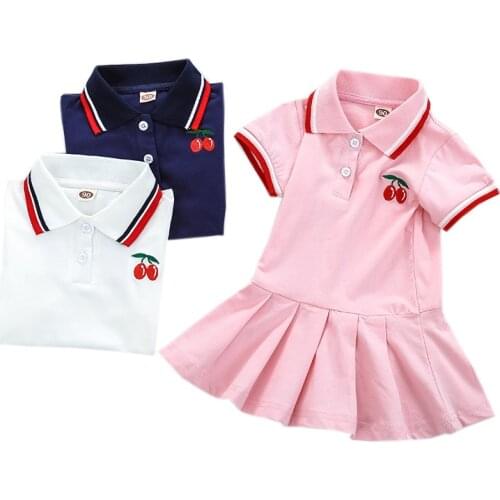 Summer Kids Dresses Baby Girls Clothing New Fashion Sweet Cotton Dress Cherry Printed Short Sleeve Dress Children Baby 0-5y