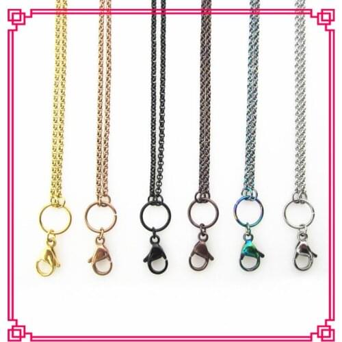 Hot selling 6pcs/lot 80cm mix 6 color floating charm locket rolo chain stainless steel floating pendant locket chains
