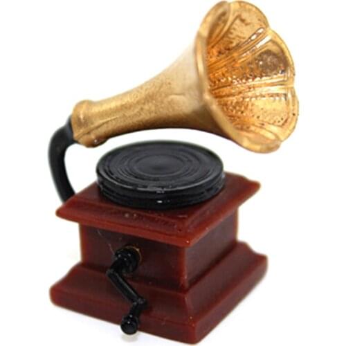 1/12 Dollhouse Miniature Accessories Mini Retro Phonograph Simulation Furniture Model Toys for Doll House Decoration