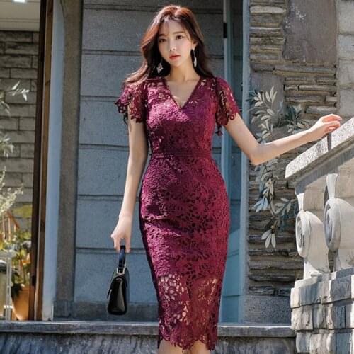 Fashion women comfortable elegant lace perspective formal dress new arrival sexy vintage temperamental classical pencil dress