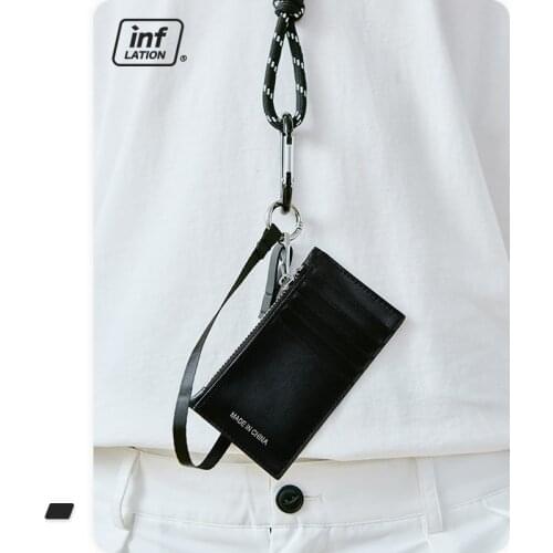 INFLATION Men Mini-messenger Bag Black Outdoor Leather Cross-body Bag 411AI2020