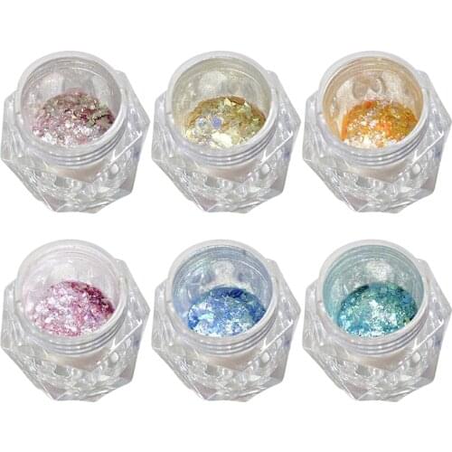 NEW Nail Glitter Powder 6colors Delicate Crystal Polarized Powder Ultra Thin Sequin Opal Powder Body Art Snow Velvet Powder