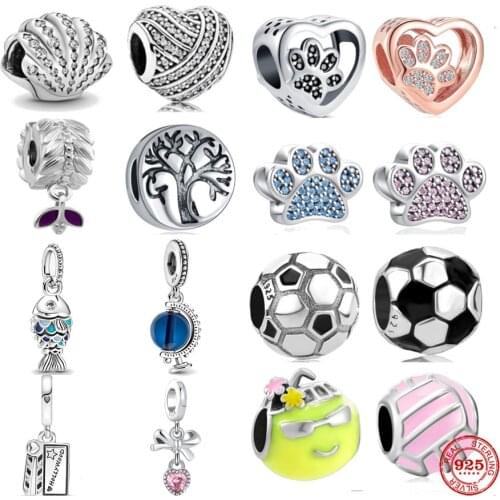 New Global Blue Scaled Fish Paw Shell Pendant Cilp Charm Fit S925 Pandora Original Bracelet Charms Beads For Women DIY Jewelry