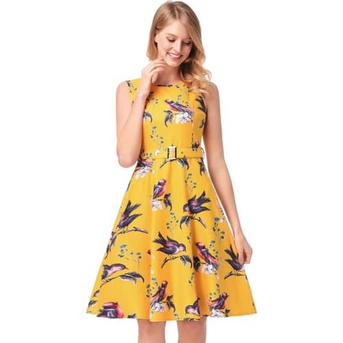 2019 spring summer new womens a dress Hepburn retro fashion cute sexy beach maxi print dress Large size