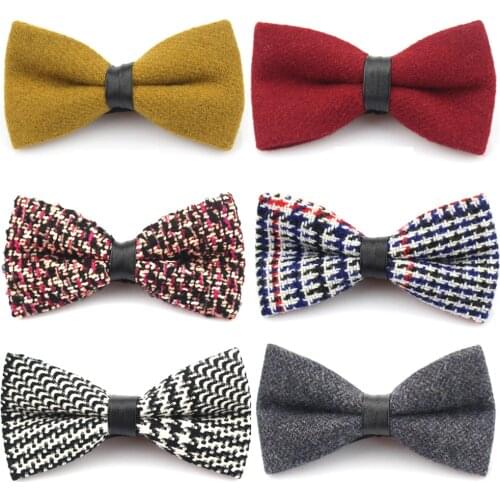 New Wool Bowties For men High Quality Brand Casual Plaid Bow Tie Solid Mens Necktie for Wedding Cravats Neckwear