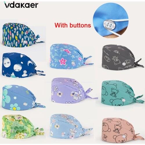 Wholesale man and women scrubs cap laboratory work cap pet caring Elastic Sweatband nursing Hats scrub cap with button
