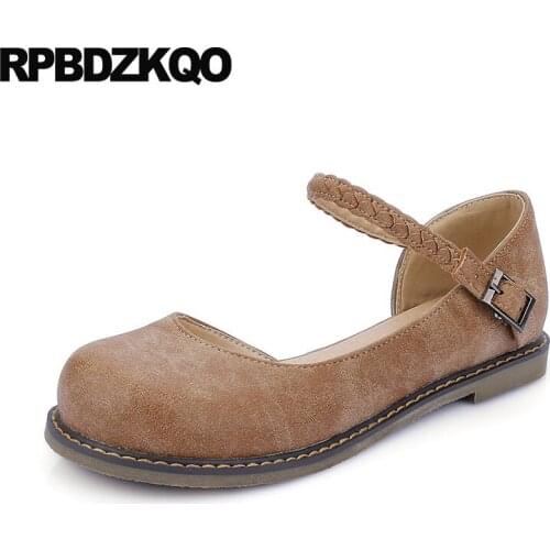 Plus Size Wide Fit Shoes Ladies Summer Women Japanese School 2018 Brown Designer 11 Round Toe Red Ankle Strap Flats Large 10
