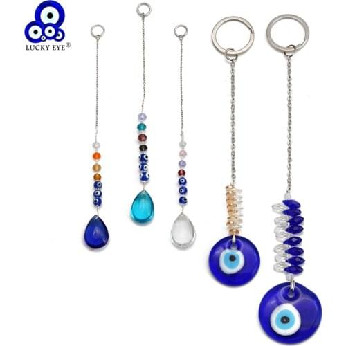 Lucky Eye Water Drop Glass Blue Turkish Evil Eye Pendant Keychain Wall Hanging Decorations for Home Living Room Car BE316
