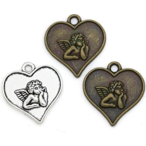 Antique Silver/Bronze Plated Cupid Love Angel Heart Charms DIY Handmade Pendants for Jewelry Making 19x18mm