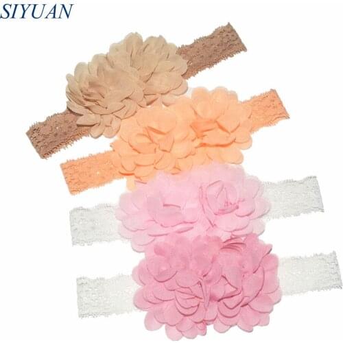 3pcs/lot Girl Chiffon Flower Headband Elastic Lace Hairband with Twin Fabric Flowers Kids Photography Props FD255