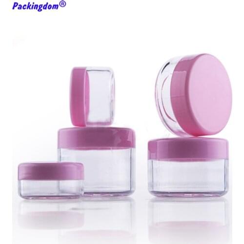 50pcs Empty Cream Jar Clear Plastic Bottle Containers Pink Cap Cosmetics Packaging Pot Refillable Glitters Box 3g 5g 10g 15g 20g