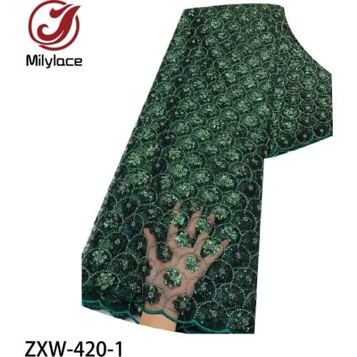 Luxury Handmade Beaded Mesh Lace & Sequin Fabric African Embroidery Net Lace for Party Dress ZXW-420