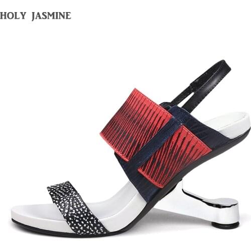 Gladiator Sandals Women shoes Metal High Heel Sandals Women Shoes Mixed Color Open Toe 2019 New Summer Women Sandals Size 34-39