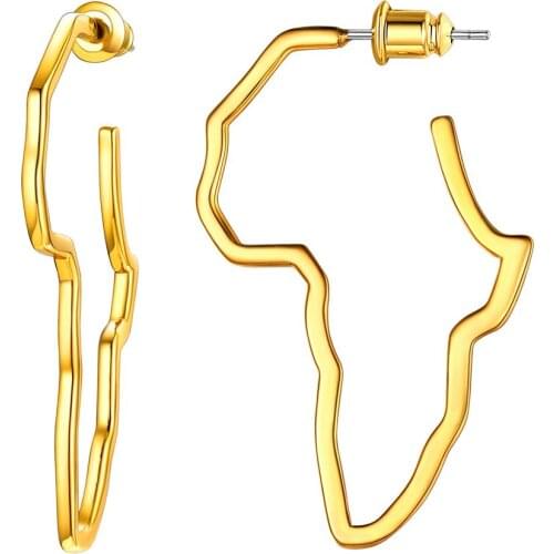U7 Africa Map Design Earrings Big / Small Gold Plated Minimalist Hoop Earrings for Women Men Statement Ethnic Jewelry E1025