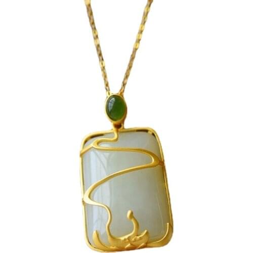 Certified dainty gold Jade Necklace S925 Sterling Silver Jade Jasper Necklace for Women Jewelry