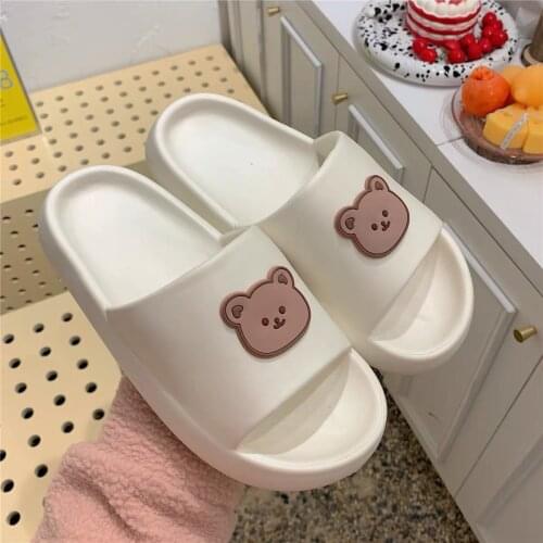 Women Slippers Summer EVA Cute Cartoon Bear Thick Sole Slides Indoor Flip Flops Bathroom Home Girls Lady Men Beach Pool Sandals