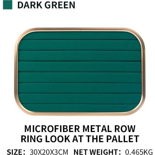 Dark Green Rings Earrings Jewelry Display Trays Metal Microfiber Gold Edge For Femal Pendent Jewellery Organizer Holder Showcase