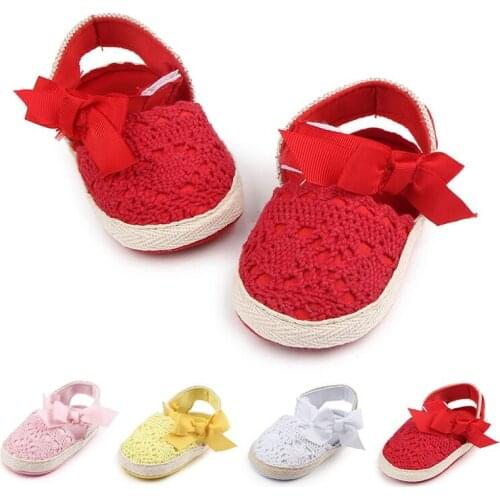 Baby Girl Newborn Shoes Spring Summer Sweet Very Light Mary Jane Big Bow Knitted Crib Shoes