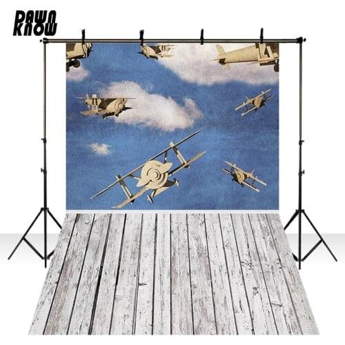 DAWNKNOW Cartoon Aircraft Vinyl Photography Background For Baby Floor Photo Shoot Backdrop For Wedding Photo Studio lv-372