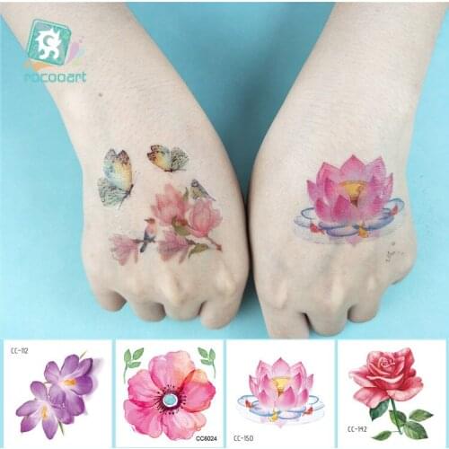 Rocooart 6X6CM Mini Flower Waterproof Temporary Tattoos Floral Peony Design Flash Tattoo sticker Body Art Women Fake Taty