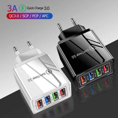 4 USB 3A Mobile Phone Charger Fast Charging Portable Wall Mobile Charger Flame Retardant Drop Resistance Tablet