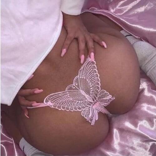 Ladies New Sexy Thong Solid Color Simple Butterfly Decoration Hollow Lace Linen Comfortable Multiple Sleepwear Panties Nightwear