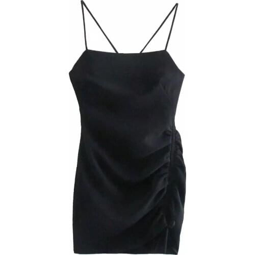 Za 2021 Summer Women elegance Ruched Sling Dress Party backless Bodycon Spaghetti Strap Mini Dresses Fold decoration Vestidos