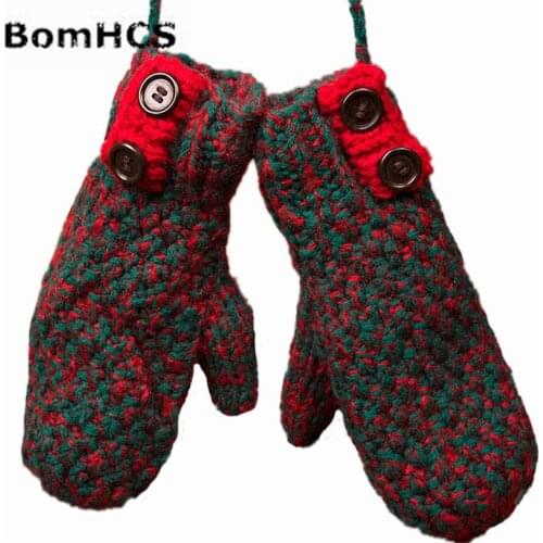 BomHCS Winter Warm Mittens Handmade Knitted Gloves with Thick Inner