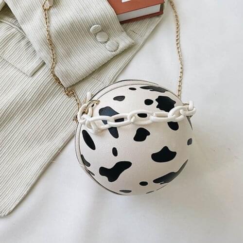 066F Crossbody Purses Round Shape Handbags for Women Girls Leather Shoulder Bags Mini Tote Chain Strap Messenger Bag