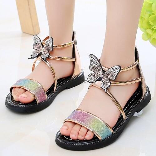2020New style Girls Sandal Children beach Sandals Fashion Casual Summer Student Kids Shoes Butterfly Roman Sandals Gold Pink