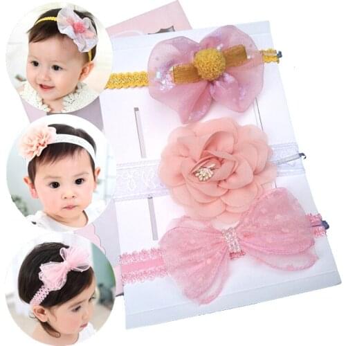 3Pcs/Set Baby Floral Headband Gifts Box Kids Cute Bow Crown Headband Baby Elastic Hair Accessories Set for Girls Accessories