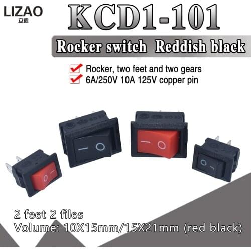 5pcs KCD1 Rocker Switch Push Button Mini Switch 6A-10A 250V KCD1-101 2Pin Snap-in On/Off 10*15 21*15MM Black Red White