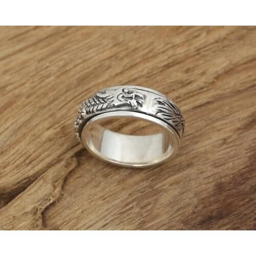 925 Sterling Silver dragon rotate ring rings jewelry A5787