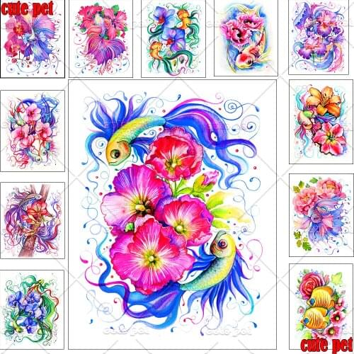 Diy Diamond Painting Fish and flower Embroidery Cross stitch Full square round drilling 5d Diamond Mosaic kits decoration salon