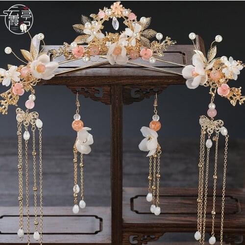 Childrens Womens Headdress Costume Tassel Hair Comb Step Shake Hair Crown Earrings Wedding Brides Hair Jewelry