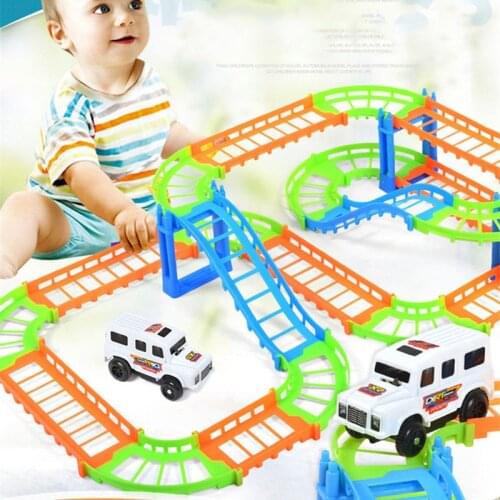 Electric Railway Racing Car Track Play Set Plastic DIY Bend Flexible Toys For Kids Educational Multi-layer Rail Car Combination