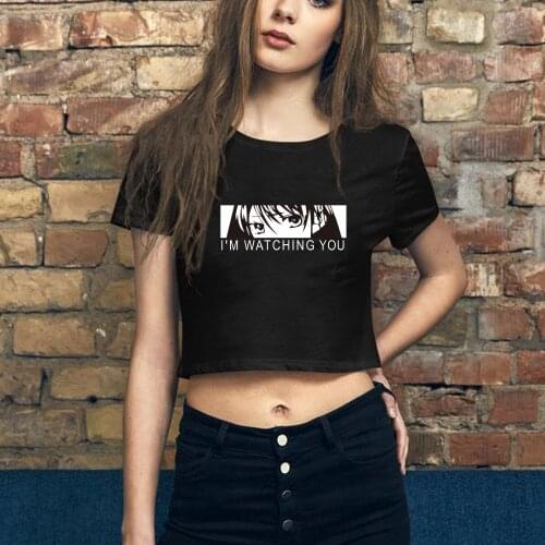 Anime Attack on Titan Funny Black Women cropped short T-shirt Women O- Neck Harajuku Manga 90S Tops Tee Girl Clothes SA243