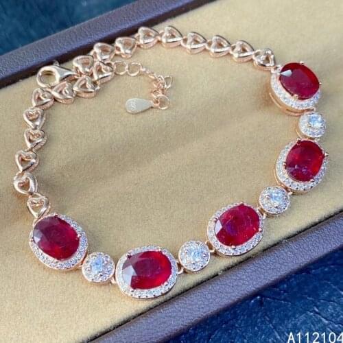KJJEAXCMY fine jewelry 925 sterling silver inlaid natural ruby women noble luxury OL style oval hand bracelet support detection