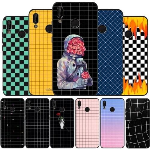 Plaid Black Silicone Soft Phone Case For Huawei 40 30 20 10 9 Lite Pro P smart 2019 Y6 Y6 Prime2019 Y9 2018