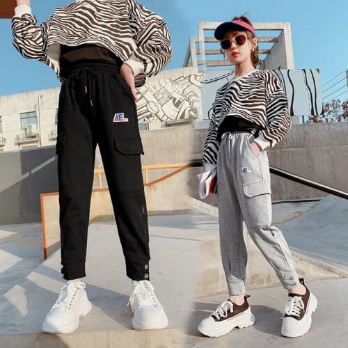 Girls Overalls Spring 2021 New Big Children Cargo Pants Sports Leisure Loose Kids Cargo Pants Spring Autumn Sport Trousers