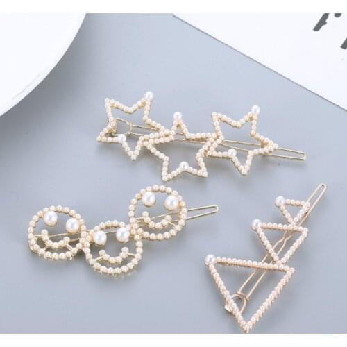 Korean Fashion Jewelry Wedding Hairpin Hollowed Out Imitation Pearl Hairpin Spring Clip Side Clip Net Red Girl Simple Word Clip