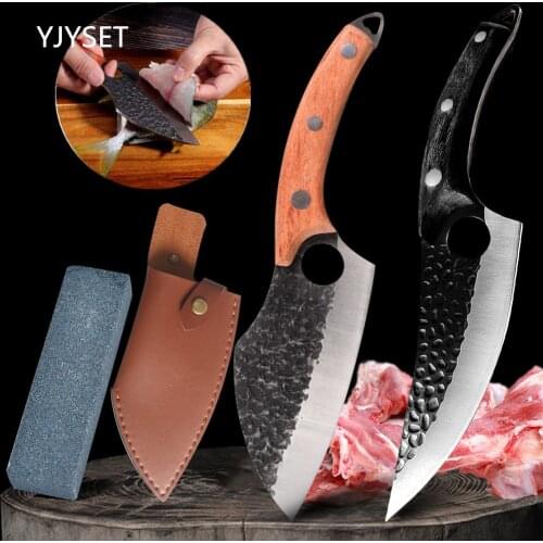Forged Boning Kitchen Knife Stainless Steel Serbian Meat Cleaver Butcher Survival Camping Chef Knife Gift Sharpener Stone Cover