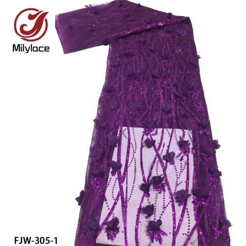 Pretty Nigerian Lace Fabric High Quality Lace Embroidery Sequin French Tulle 3d Flower Lace Fabric for Wedding Dress FJW-305