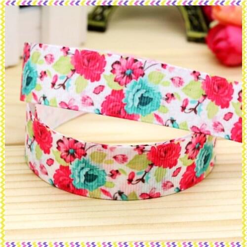 DHK 7/8'' 5yards flowers printed grosgrain ribbon headwear hair bow diy party decoration OEM Wholesale 22mm E902