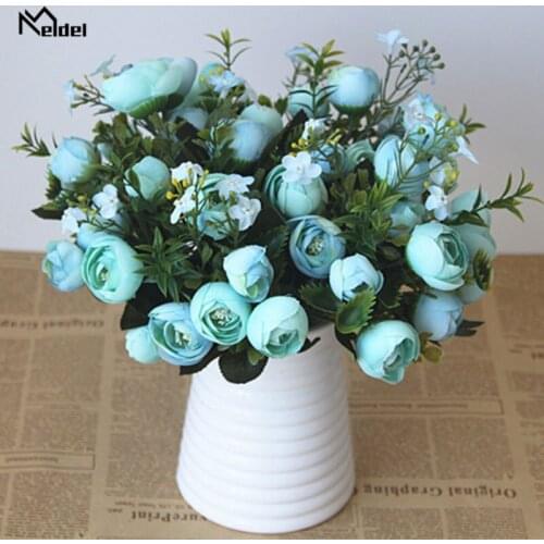 Meldel Artificial Silk Rose Flower Arrangement 10 Heads Camellia Pink DIY Bridal Bridesmaid Wedding Bouquet Home Party Decor