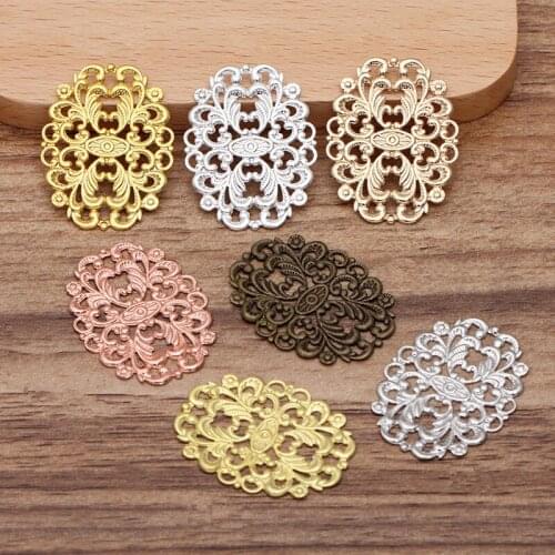 50 PCS 24x32mm Metal Brass Filigree Flowers Slice Copper Sheet DIY Handmade Accessories For Jewelry Making