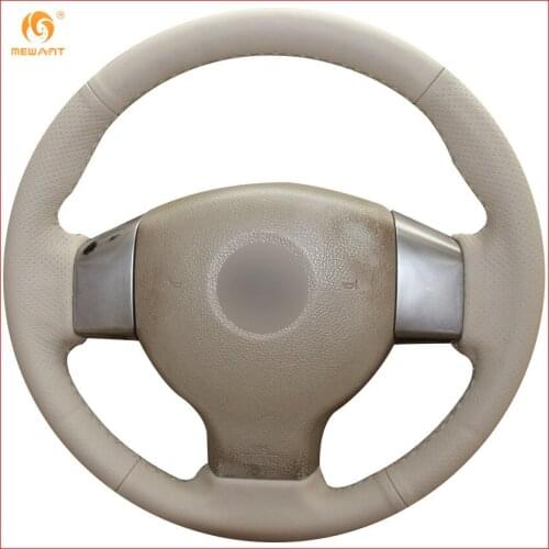 MEWANT Beige Genuine Leather Car Steering Wheel Cover for Old Nissan Tiida Livina Sylphy Note Interior Accessories Parts